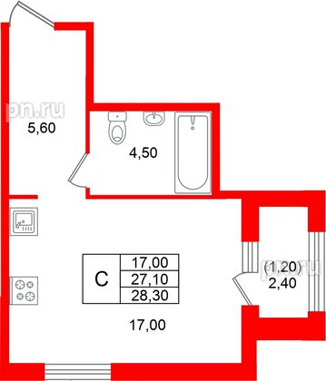 Квартира в ЖК «Лендлер», студия, 28.3 м², 2 этаж