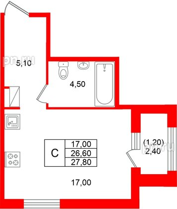Квартира в ЖК «Лендлер», студия, 27.8 м², 5 этаж