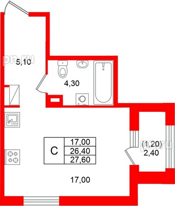 Квартира в ЖК «Лендлер», студия, 27.6 м², 12 этаж