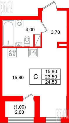 Квартира в ЖК «Лендлер», студия, 24.5 м², 12 этаж