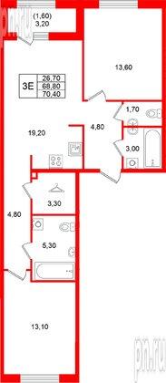 Квартира в ЖК «Лендлер», 2 комнатная, 70.4 м², 2 этаж
