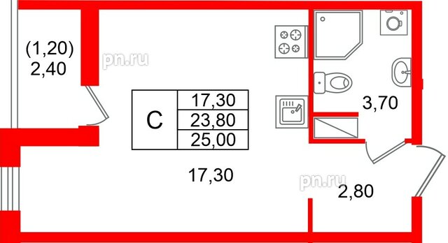 Квартира в ЖК «Лендлер», студия, 25 м², 8 этаж
