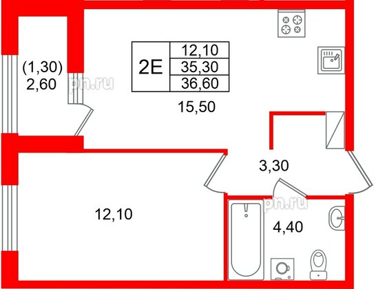 Квартира в ЖК «Лендлер», 1 комнатная, 36.6 м², 10 этаж