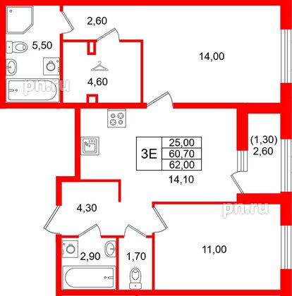 Квартира в ЖК «Лендлер», 2 комнатная, 62 м², 2 этаж