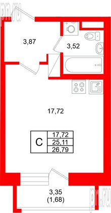 Квартира в ЖК «Юнтолово», студия, 26.79 м², 15 этаж