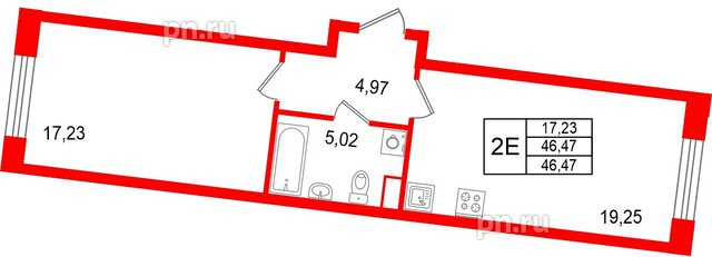 Квартира в ЖК «Остров Первых», 1 комнатная, 46.47 м², 10 этаж
