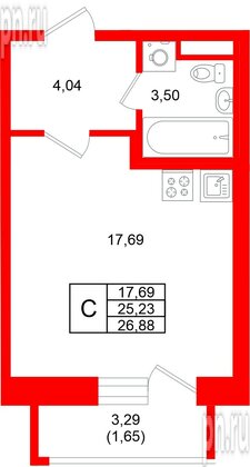 Квартира в ЖК «Юнтолово», студия, 26.88 м², 2 этаж