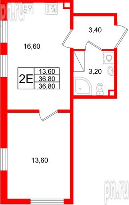 Квартира в ЖК Октябрьская Набережная ЖК, 1 комнатная, 36.8 м², 22 этаж