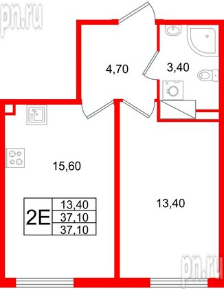 Квартира в ЖК Октябрьская Набережная ЖК, 1 комнатная, 37.1 м², 16 этаж