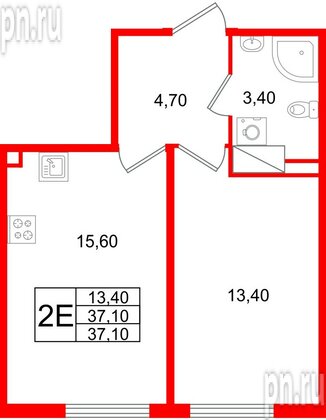 Квартира в ЖК Октябрьская Набережная ЖК, 1 комнатная, 37.1 м², 20 этаж
