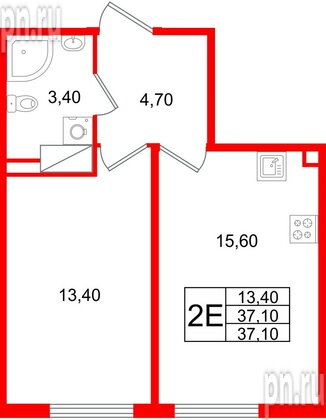Квартира в ЖК Октябрьская Набережная ЖК, 1 комнатная, 37.1 м², 20 этаж