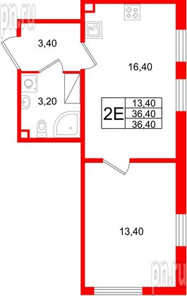 Квартира в ЖК Октябрьская Набережная ЖК, 1 комнатная, 36.4 м², 8 этаж