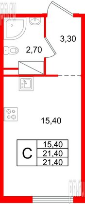 Квартира в ЖК «Октябрьская Набережная», студия, 21.4 м², 16 этаж