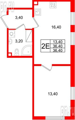 Квартира в ЖК Октябрьская Набережная ЖК, 1 комнатная, 36.4 м², 5 этаж