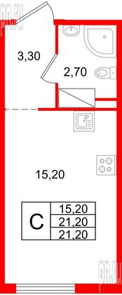Квартира в ЖК «Октябрьская Набережная», студия, 21.2 м², 7 этаж