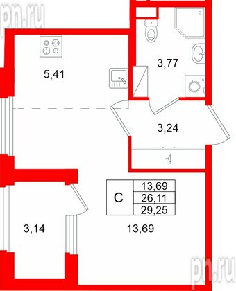 Квартира в ЖК «Дубровский», студия, 29.25 м², 2 этаж
