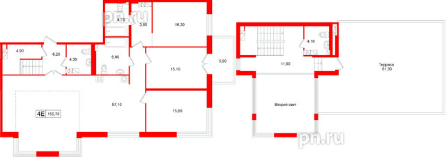 Апартаменты в ЖК «Репин», 3 комнатные, 150.7 м², 4 этаж