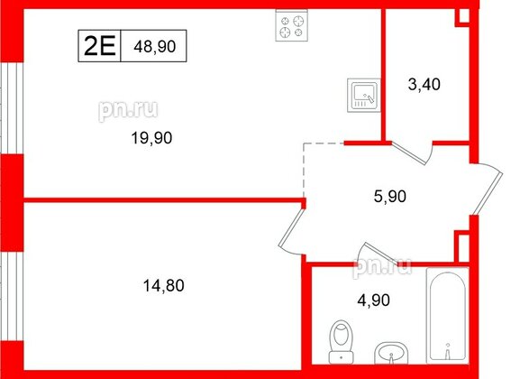 Апартаменты в ЖК «Репин», 1 комнатные, 48.9 м², 1 этаж