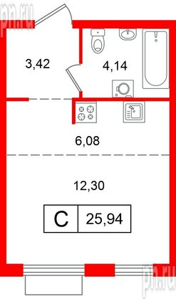 Квартира в ЖК «Таллинский парк», студия, 25.94 м², 7 этаж
