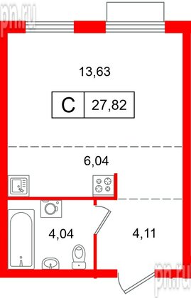 Квартира в ЖК «Таллинский парк», 1 комнатная, 34.51 м², 3 этаж