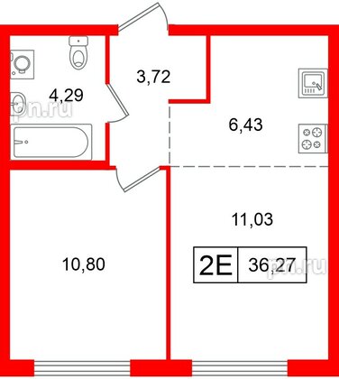 Квартира в ЖК «Таллинский парк», 1 комнатная, 34.51 м², 11 этаж
