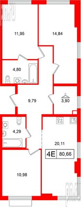Квартира в ЖК «Таллинский парк», 3 комнатная, 80.66 м², 12 этаж