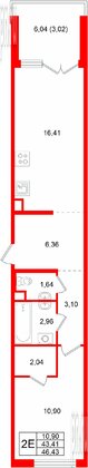 Квартира в ЖК «Тишин», 1 комнатная, 46.43 м², 10 этаж