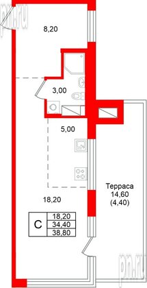 Квартира в ЖК «Кронунг Юг», студия, 38.8 м², 5 этаж