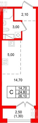 Квартира в ЖК «Кронунг Юг», студия, 26.1 м², 5 этаж