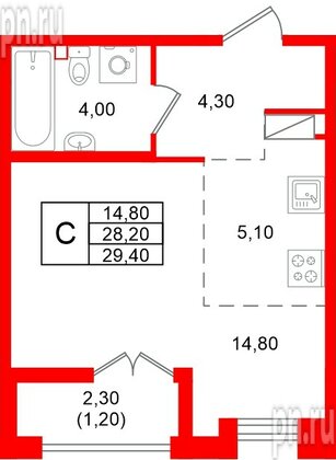 Квартира в ЖК «Кронунг Юг», студия, 29.4 м², 7 этаж