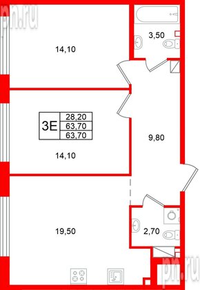 Квартира в ЖК «Кронунг Юг», 2 комнатная, 63.7 м², 5 этаж