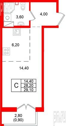 Квартира в ЖК «Кронунг Юг», студия, 29.1 м², 4 этаж