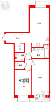 Квартира в ЖК Лисино, 2 комнатная, 69.4 м², 2 этаж