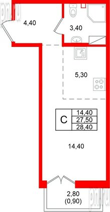 Квартира в ЖК «Кронунг Юг», студия, 28.4 м², 4 этаж