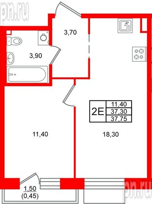 Квартира в ЖК Лисино, 1 комнатная, 38.8 м², 2 этаж