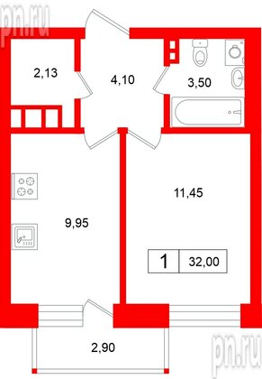 Квартира в ЖК «Аксиома.Возрождение», 1 комнатная, 32 м², 5 этаж