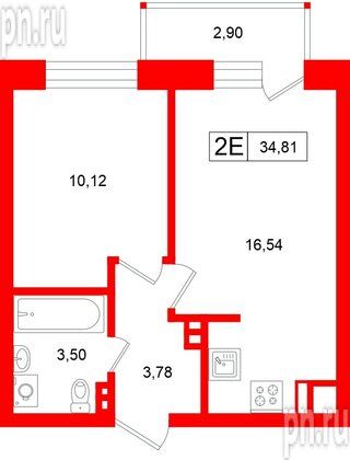 Квартира в ЖК «Аксиома.Возрождение», 1 комнатная, 34.81 м², 9 этаж