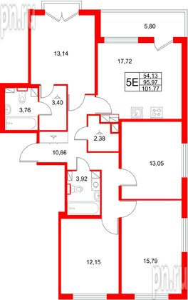 Квартира в ЖК Любоград, 4 комнатная, 101.77 м², 4 этаж