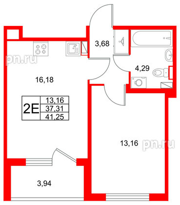 Квартира в ЖК Любоград, 1 комнатная, 41.25 м², 1 этаж