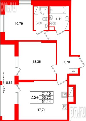 Квартира в ЖК «Город звёзд», 2 комнатная, 56.72 м², 20 этаж