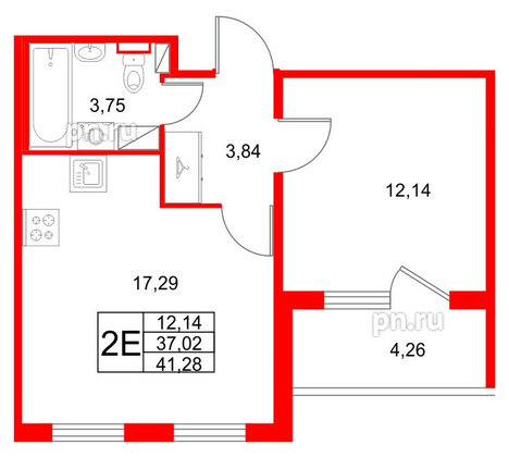 Квартира в ЖК Любоград, 1 комнатная, 41.28 м², 3 этаж