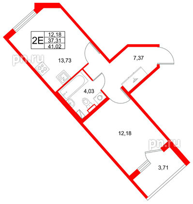 Квартира в ЖК Любоград, 1 комнатная, 41.02 м², 1 этаж