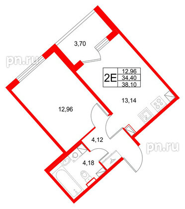 Квартира в ЖК Любоград, 1 комнатная, 38.1 м², 3 этаж