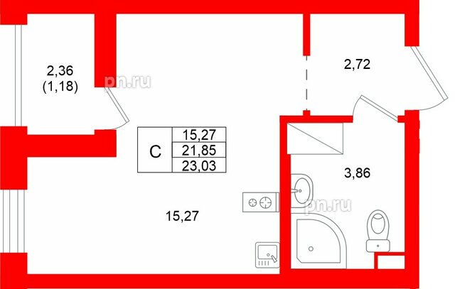 Квартира в ЖК Квартал «Новый Московский», студия, 23.03 м², 10 этаж