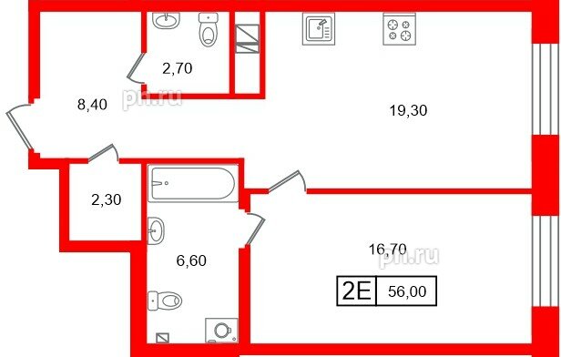 Квартира в ЖК «Коллекционер», 1 комнатная, 56 м², 3 этаж