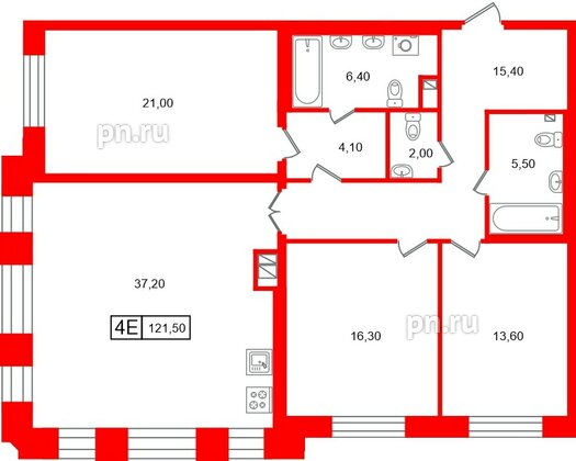 Квартира в ЖК «Коллекционер», 3 комнатная, 121.5 м², 3 этаж