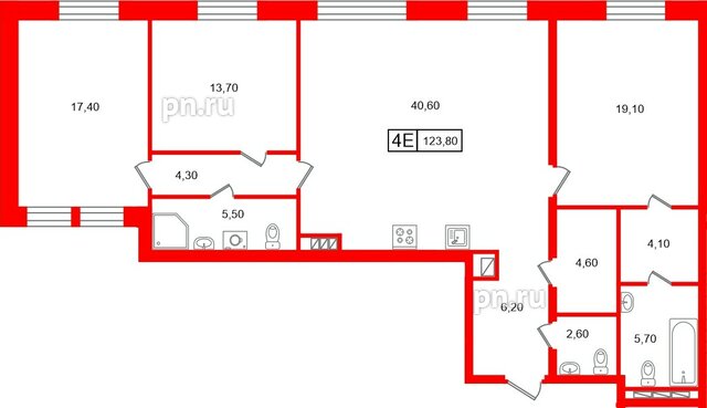 Квартира в ЖК «Коллекционер», 3 комнатная, 123.8 м², 5 этаж