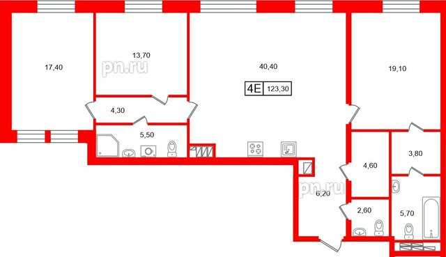Квартира в ЖК «Коллекционер», 3 комнатная, 123.3 м², 7 этаж