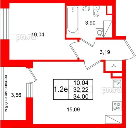 Квартира в ЖК «Город звёзд», 1 комнатная, 32.22 м², 20 этаж