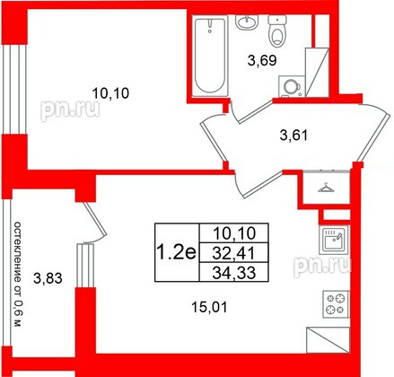 Квартира в ЖК «Город звёзд», 1 комнатная, 32.41 м², 2 этаж